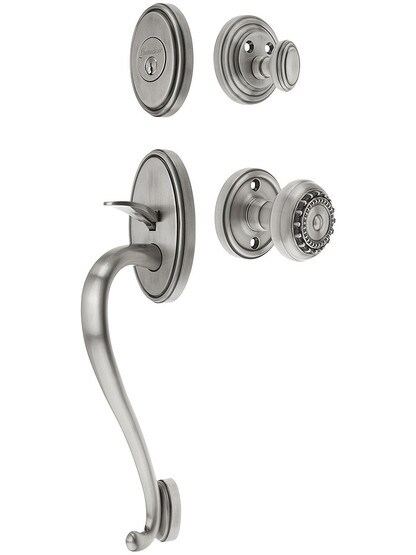 Georgetown Entry Handle Set in Antique Pewter Finish with Parthenon Knob and